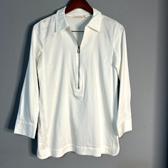 Soft Surroundings Womens XS Tunic Top White‎ Relaxed 1/2 Zip Long Sleeve Career - Picture 1 of 11